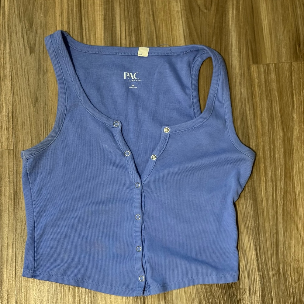 Blue Snap-Front Tank Top
